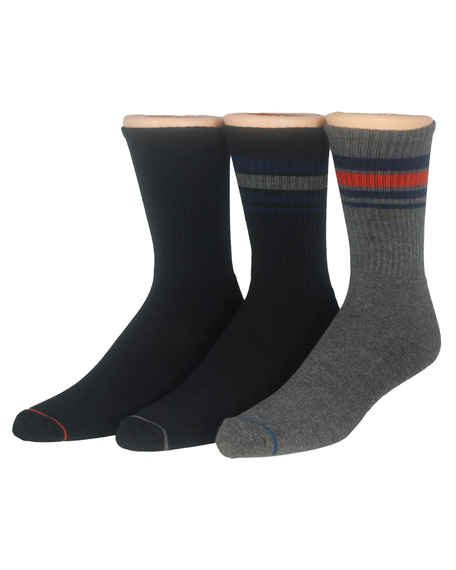 (image for) Domineering 1/2 Cushion Ribbed Crew Sock with Pattern, 3 Pack